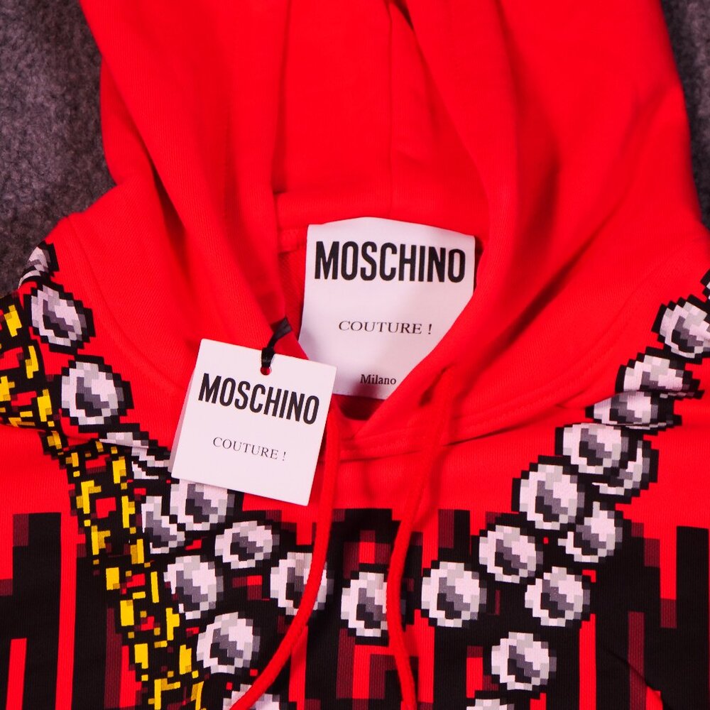 Moschino Pixel Capsule Short Hooded Dress In Red - Picture 4 of 8